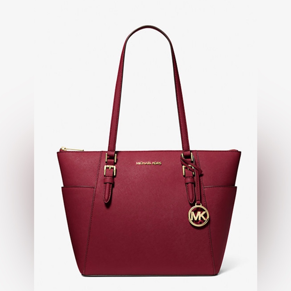 Michael Kors Cherry Red Leather Tote with Gold Hardware